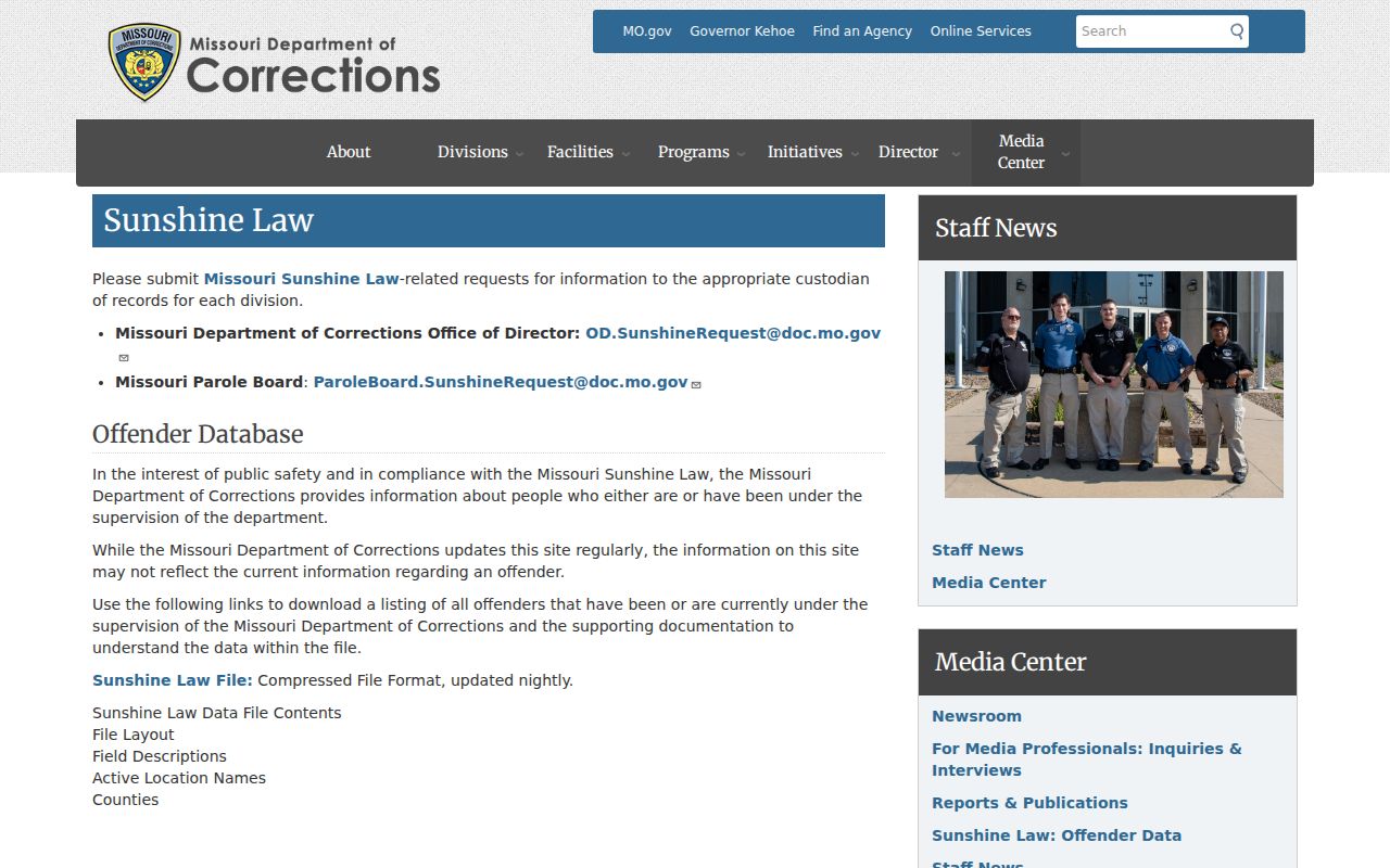 Jamesport criminal records source showing Missouri corrections record request channels